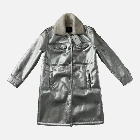 7 For All Mankind Metallic Silver Faux Fur Jacket – Size XS – NWT - Picture 6 of 6